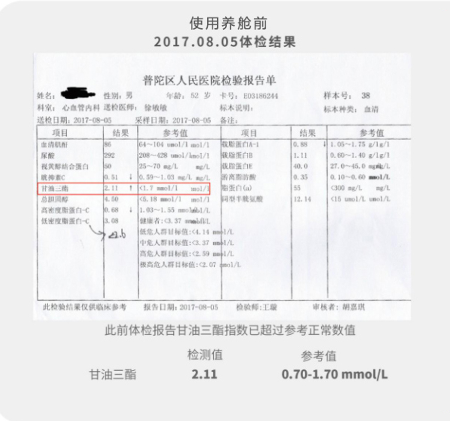 张先生使用养舱前的体检报告