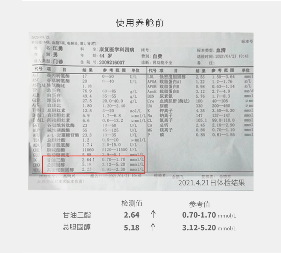 江先生使用养舱前的体检报告